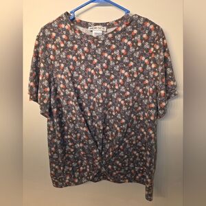 Meri Skye Floral Short Sleeve Twist Front Top - Gray Floral